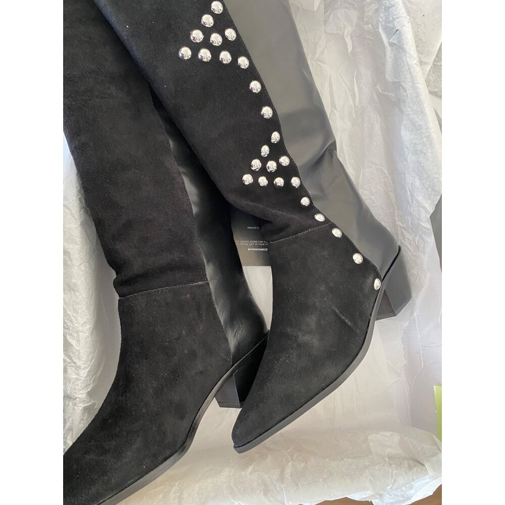 Arezzo Womens Bota Western Arezzo Hazel Low Block Boots Black Size 8B Defected - Picture 7 of 8